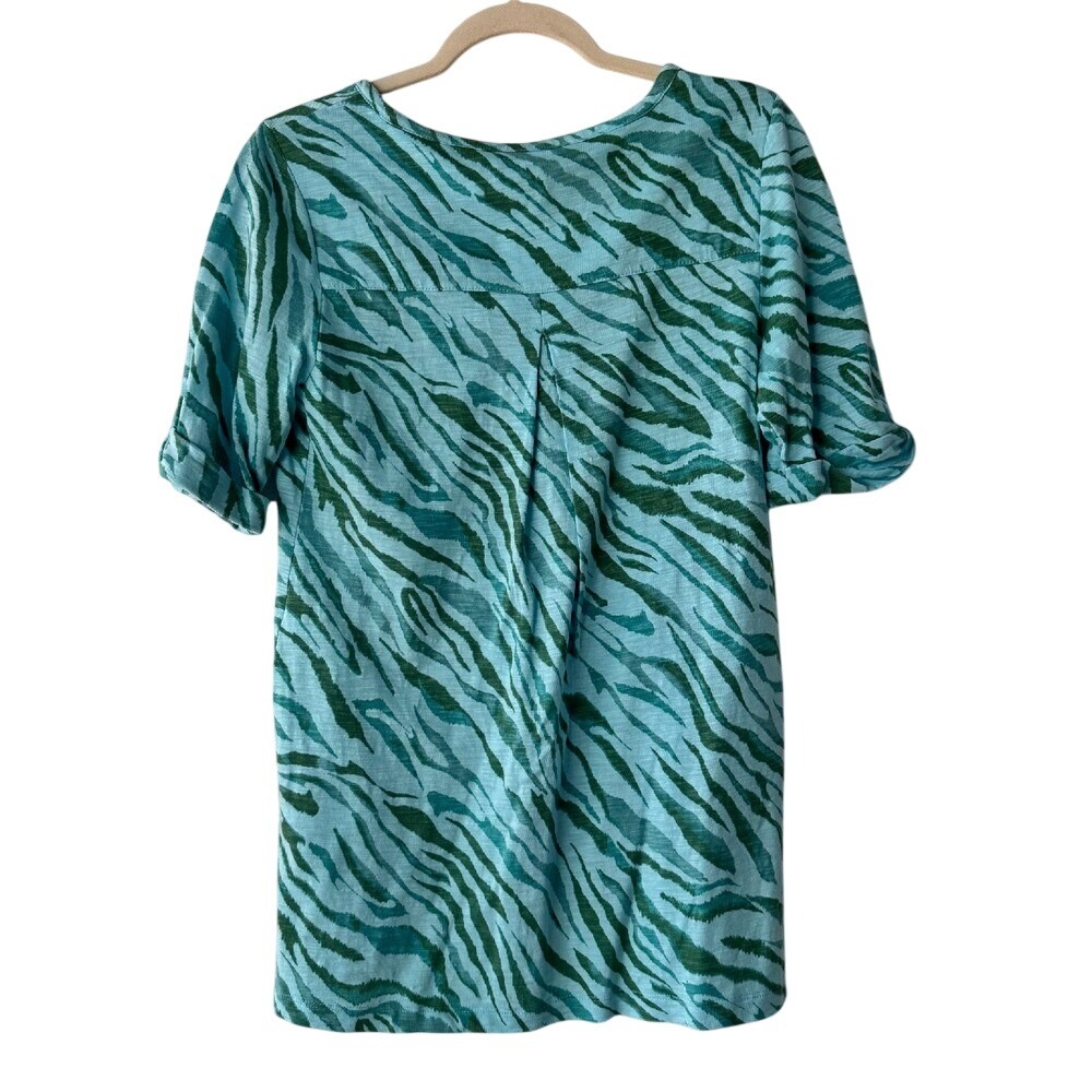 Chicos Zebra Print Henley Top Teal Green Cotton Modal Size 0 XS S - Picture 8 of 8